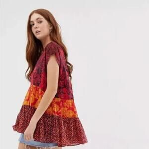 Free People GOTTA HAVE YOU Tiered Tunic Boho Top Blouse in Red M NWOT $98